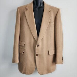 Samuelsohn Blazer Mens 44 Long Tan Herringbone Wool Cashmere Lux Sport Coat HOLE